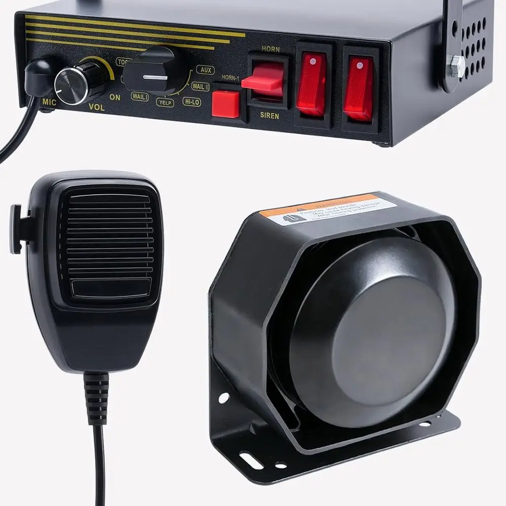 

12V 9 Tone Emergency Police Siren System, Slim Speaker Horn, Handheld Microphone, for Emergency Vehicles Truck Firefighters Ambu