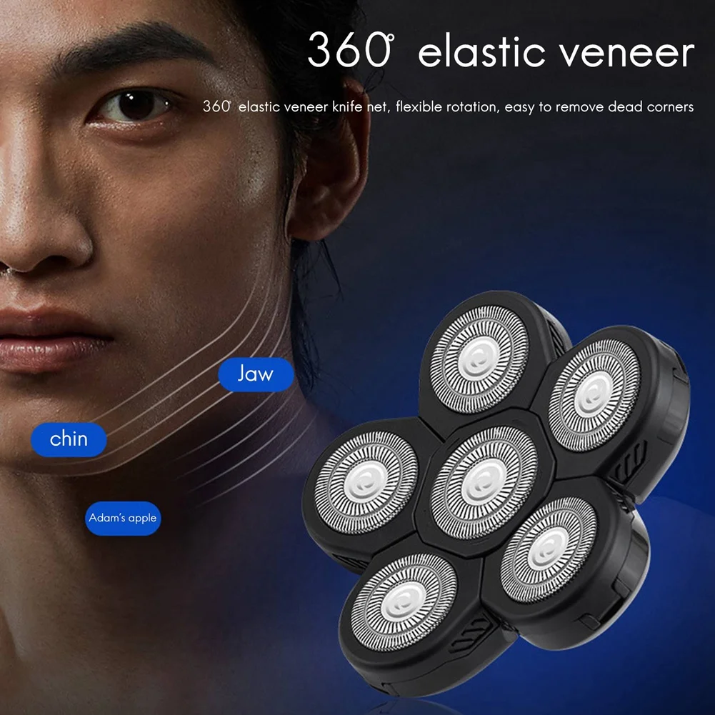 A38T-2X Men's Electric Shaver Heads Electric Razor Blade Replacement Head 6 Blades Head Shaver Replacement Bald Black