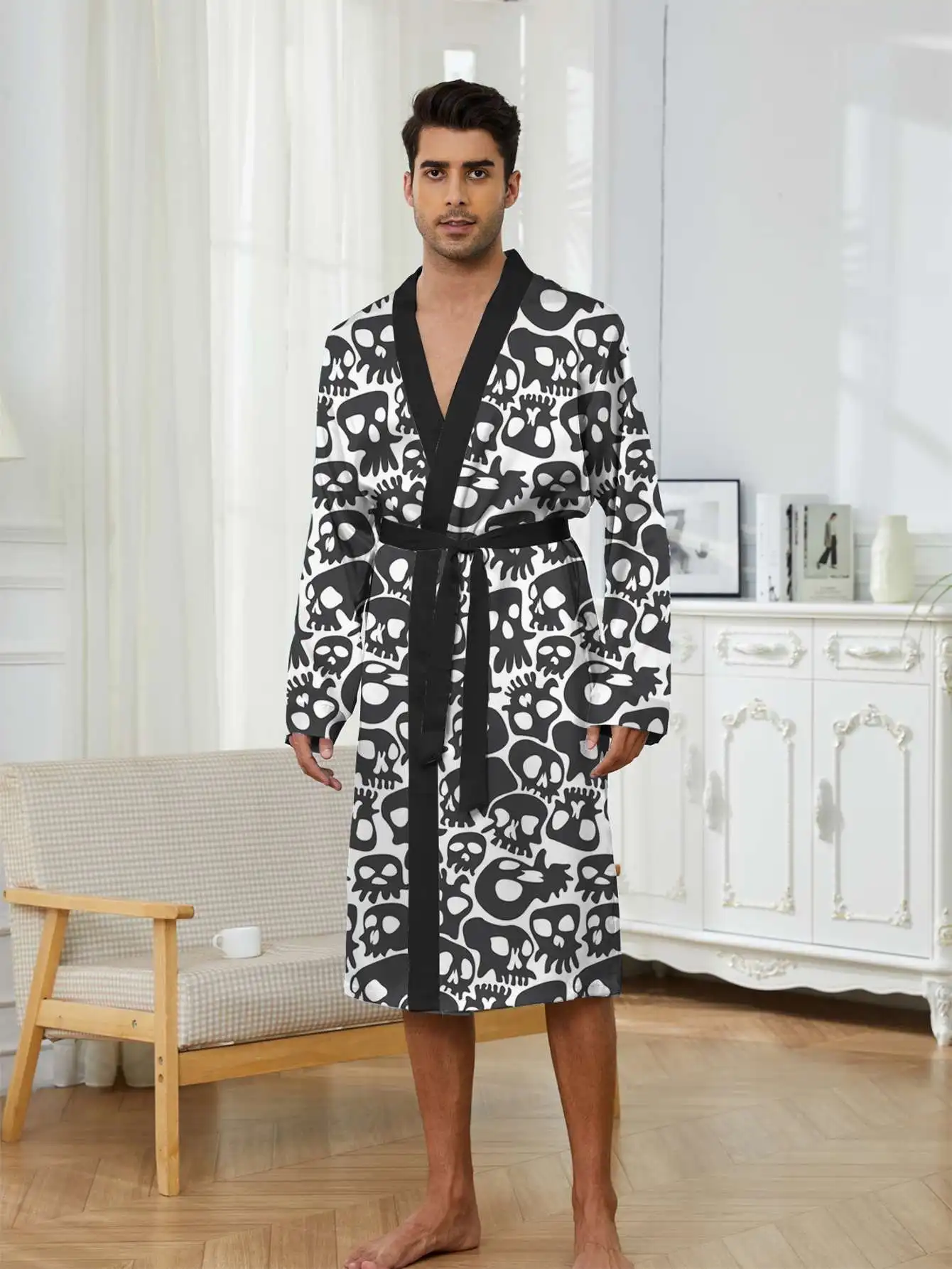 

1pc Men's Robes 2026 Spring 3DPrinted Graphic Bathrobe Polyester Quick Drying Sleepwear Sleepwear Shower Robe