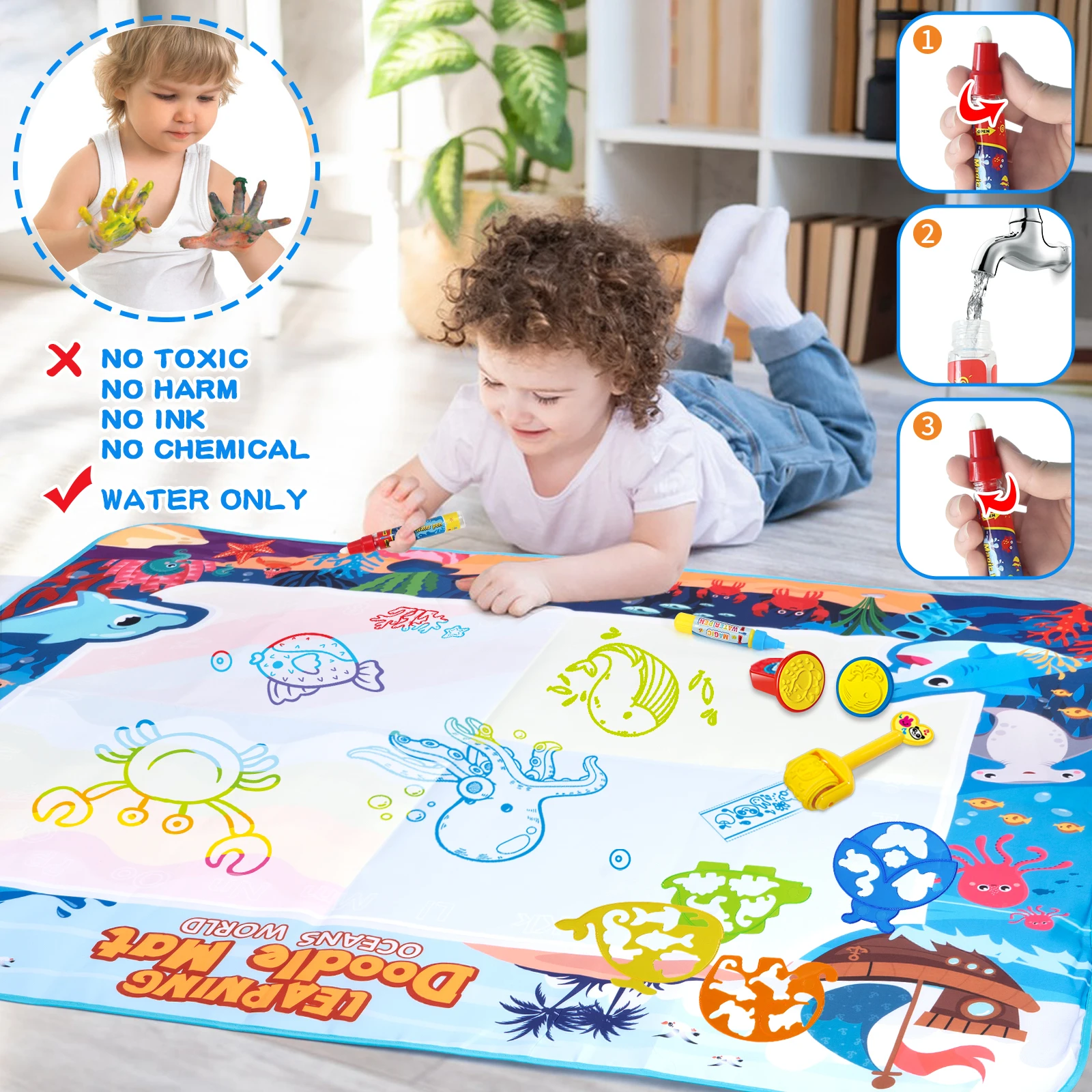 Tapete mágico para desenho de água, 120x90cm, doodle para colorir com canetas mágicas reutilizáveis, placa de pintura montessori, brinquedos educativos, presentes para crianças