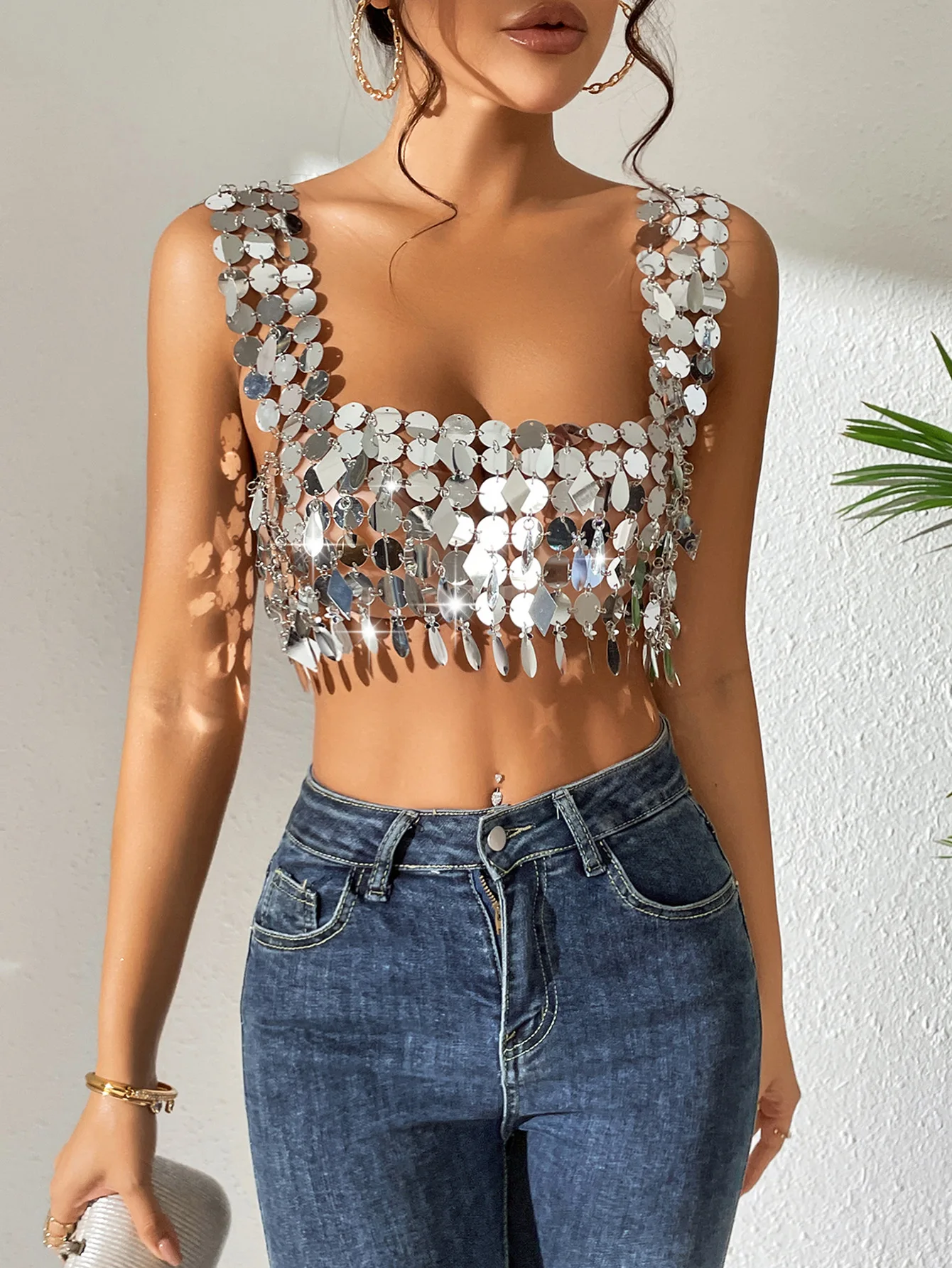 

Handmade Neck Hanging Gemstone Chain Long Tassel Waist Chain Nightclub Sexy Clothing Body Chain Spicy Girl Beach Party Bead Vest