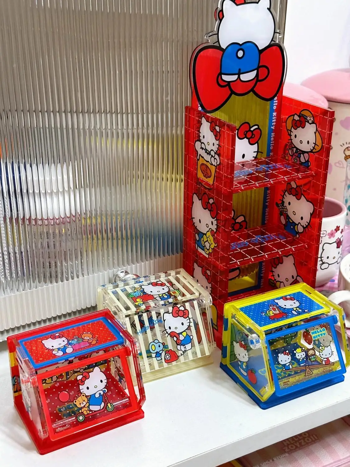 

Kawaii Sanrio Hello Kitty Storage Box Anime Cartoon Cute Acrylic KT Cat Candy Box Flip Top Desktop Storage Rack Girls Gifts Toys