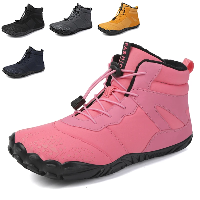 Botas de caminhada impermeáveis antiderrapantes para homens e mulheres, botas de neve descalças, sapatos de tornozelo quentes, plus size, ao ar