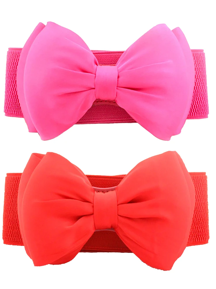 New Women Bowknot Cummerbunds Elastic Bow Wide Stretch Bukle Waistband Belt Fashion Girl Dress Accessories Waist Belts