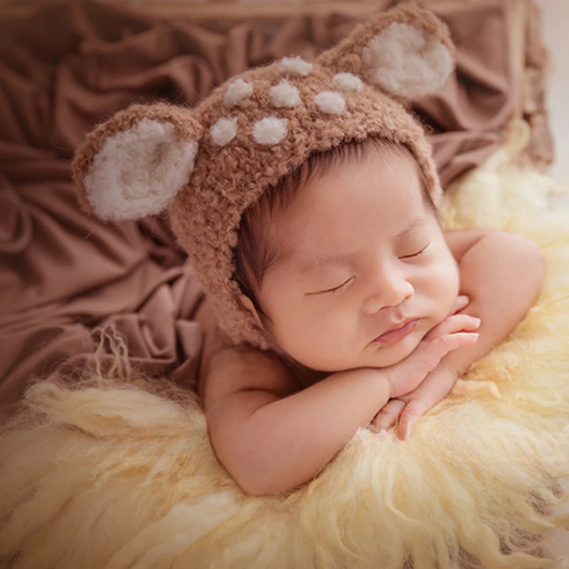 Newborn Photography Props Baby Cute Casual Hand Knitting Crocheted Soft Caps with Wool Felt Flower Newborn Photo Accessories