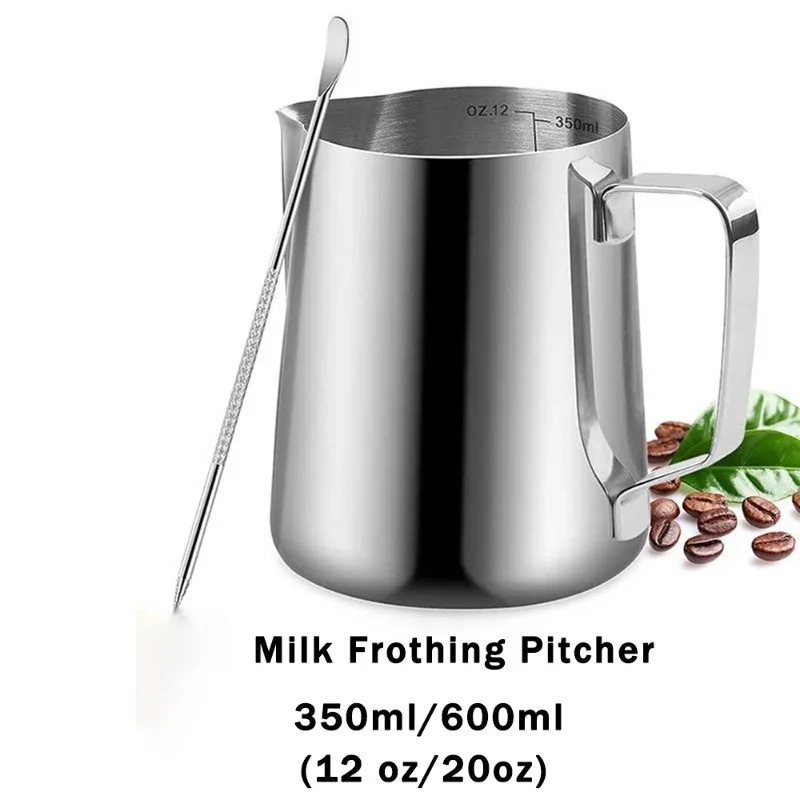 

Milk Frothing Pitcher 350ml/600ml (12oz/20oz) Steaming Pitchers Stainless Steel Coffee Latte Art Milk Jug Cup with Art Pen,12oz