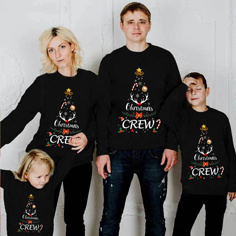 Family Matching Sweatshirt Christmas Tree Letter Print Long Sleeve Round Neck Casual Pullover Sweatshirt 2024