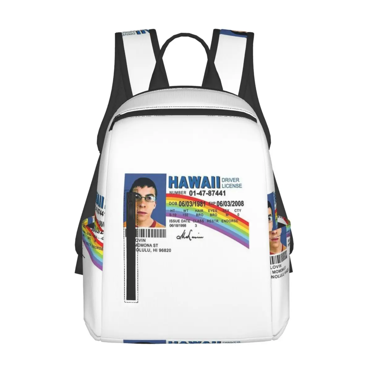 

McLovin Driver License Backpack Daypack Large Capacity Children BookBag School Bag Shoulder Bags for Men Women