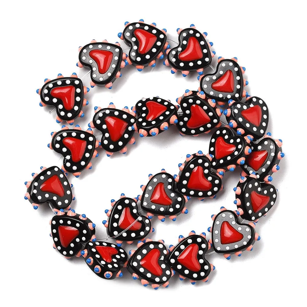 PandaHall 25 Stück Backlack-Glasperlen in Herzform, Emaille-beschichtet, 16-17x18x7mm, 1,2mm Loch für DIY Schmuck- und Halskettenherstellung – Detail 26