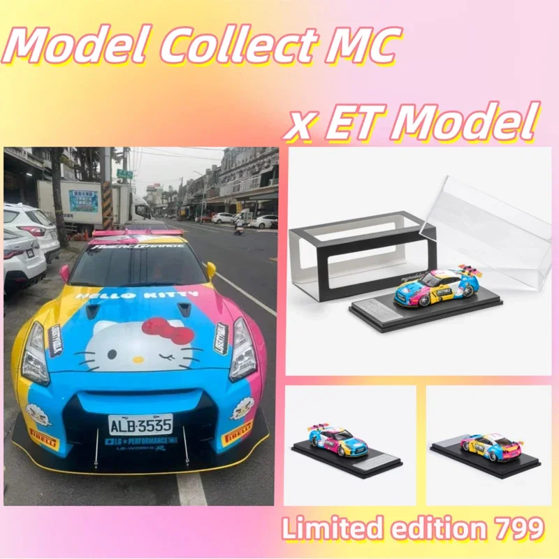 1:64 Nissan GTR R35 LB wide-body hello Kitty alloy model, children's collection of decorative toys, New Year gifts for friends.