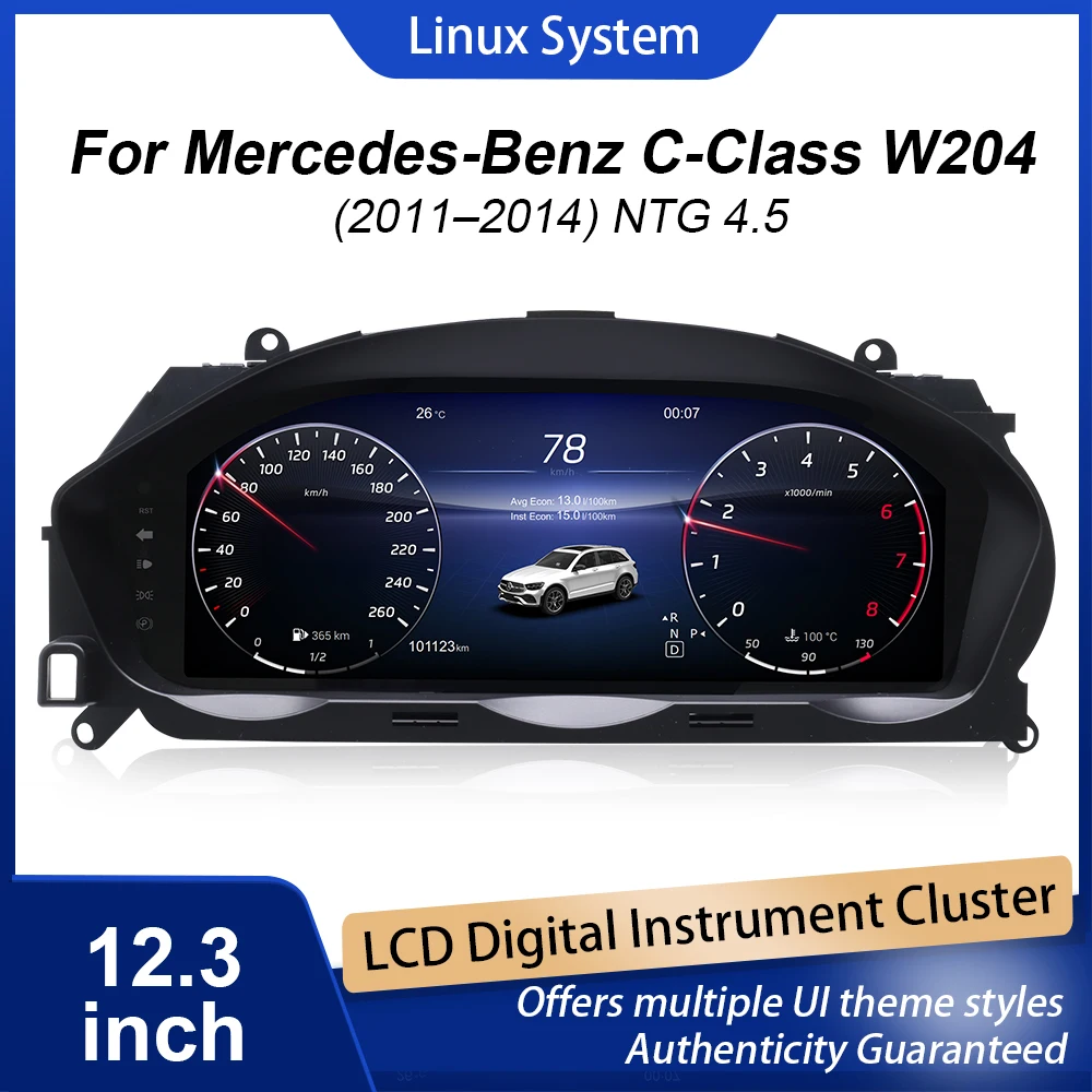 Digital Instrument Cluster for Mercedes-Benz C-Class W204 2011–2014 NTG 4.5 Speedometer 12.3”HD Screen Plug and Play
