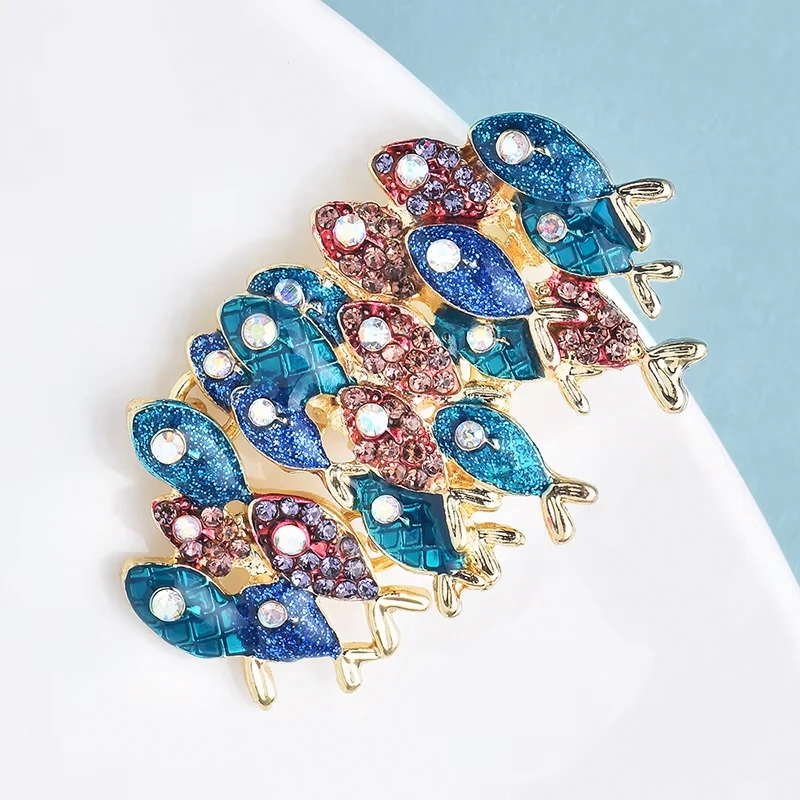 Wuli&baby New Lovely Fishes Brooches Pins For Women Unisex Enamel Shining Water Animal Party Casual Brooch Pins Gifts