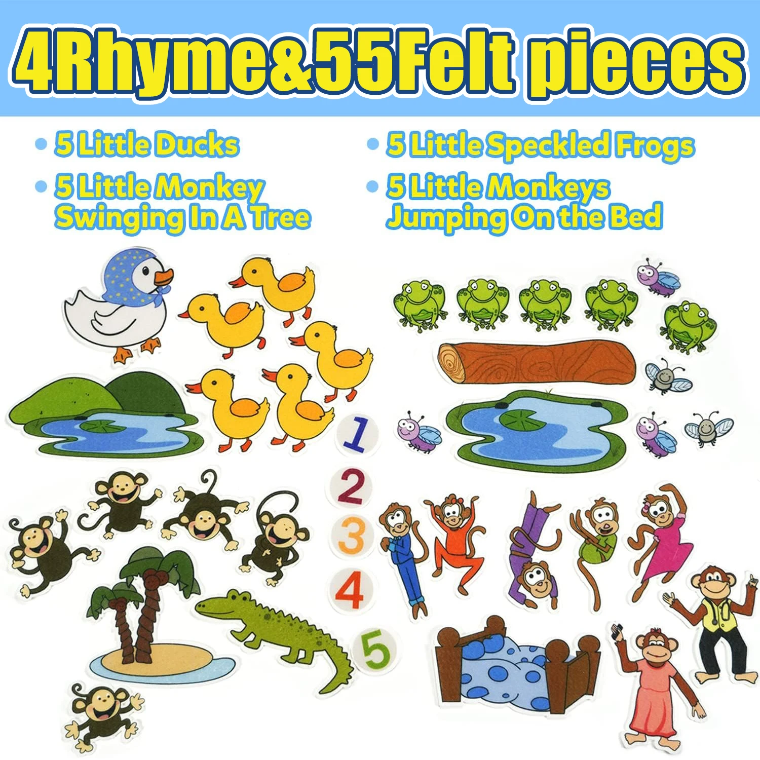 モンテッソーリ フランネル アニマル フェルト ボード - 4-in-1 トラベル ストーリー プレイ セット |   幼児および未就学児への教育的な誕生日プレゼント