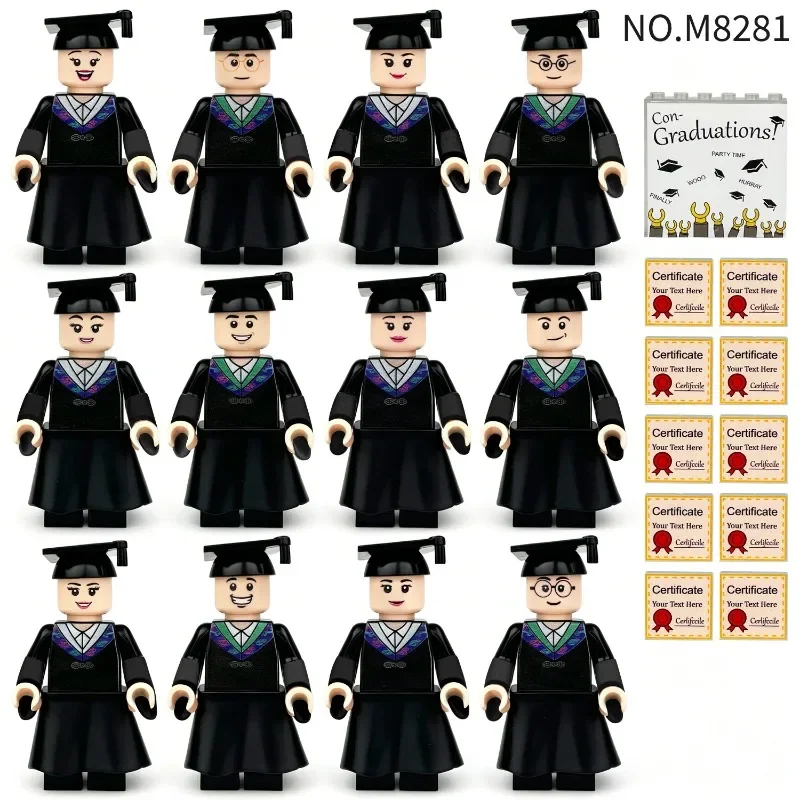 Graduation building block mini doll set, plastic assembled doll with degree cap and cap and gown, graduation gift for students.