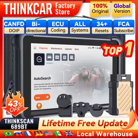 THINKCAR THINKSCAN 689BT Professional Car Diagnostic Tool CANFD DOIP Bi-directional ECU Coding 34 Reset Full System Obd2 Scanner