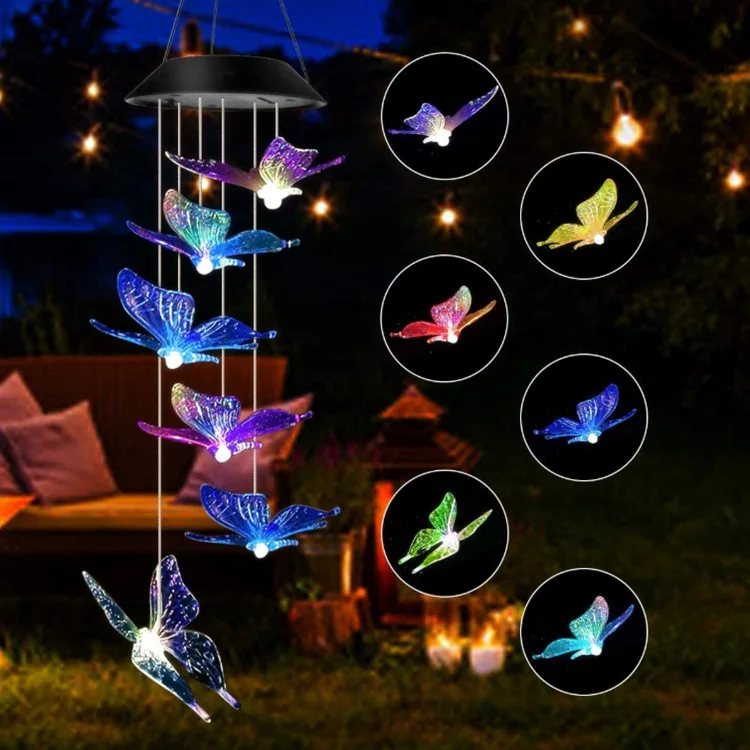New LED Solar Wind Chime Light Colorful Gradient Hummingbird Butterfly Ball Courtyard Christmas Gift Outdoor Decoration
