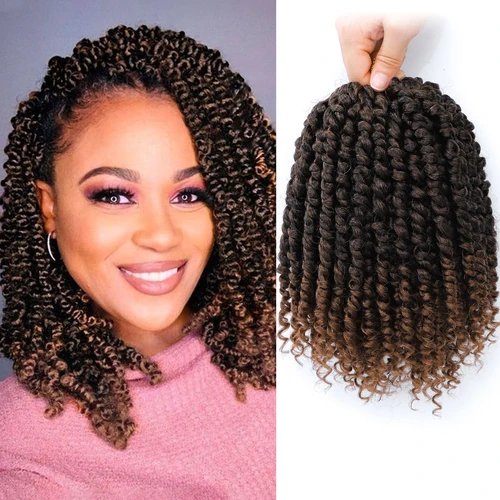 Imagen 1 del producto 8 paquetes de cabello sintético Passion Twist, cabello de ganchillo Passion Twist para mujeres negras, cabello trenzado de ganchillo prelooped con extremos rizados