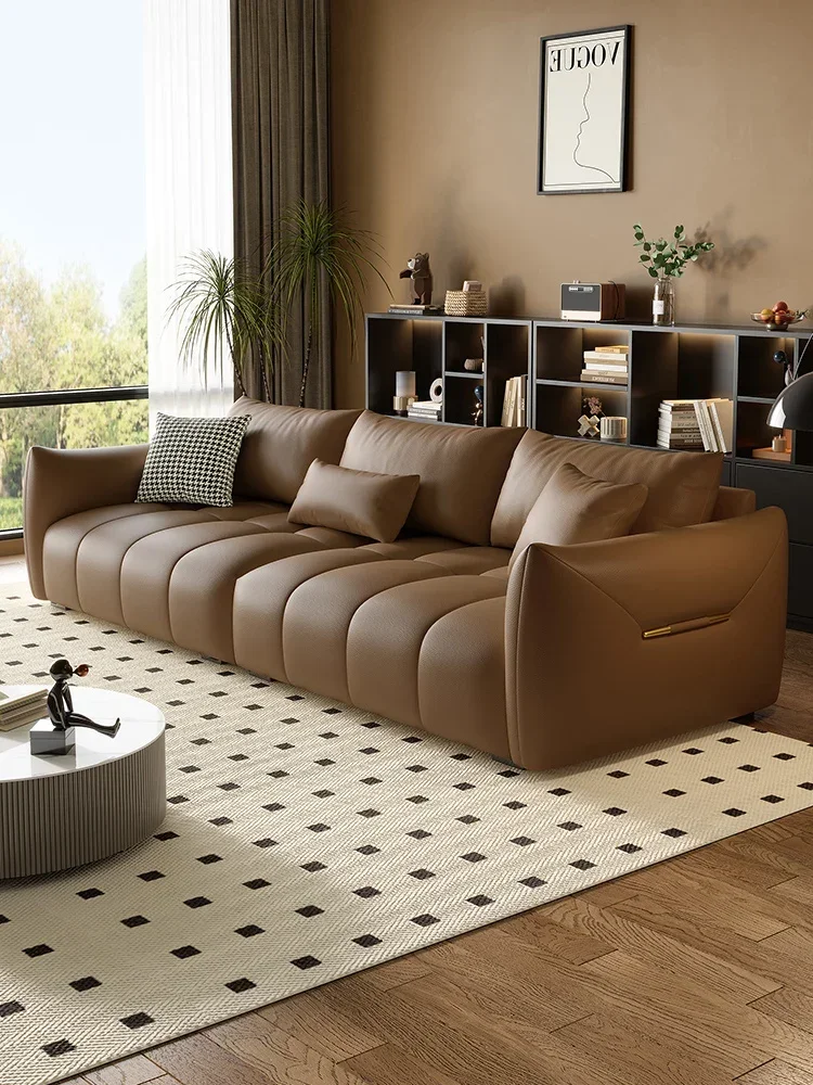 Italian Napa leather living room 2023 new sofa sponge pine bottom three or four seats straight row sofa