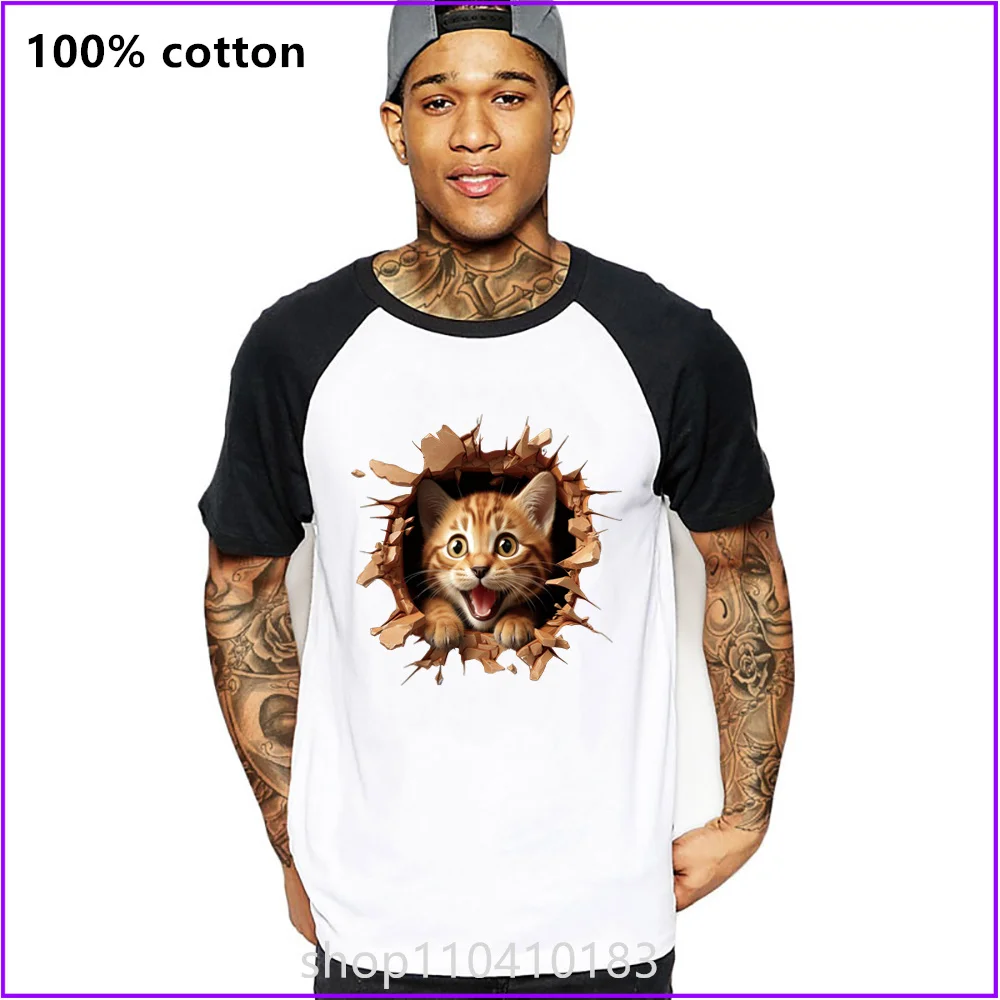 3d Funny Cat Break Through T Shirts For Men'S Women Tshirt T-Shirt Military Acid Wash New Styles Golf American Apparel Screen Pr