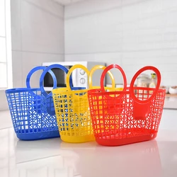 Hand Basket Kitchen Storage Basket Hollow Portable Shower Bath Baskets Desktop Fruit Hanging Baskets Toy Snack Plastic Organizer