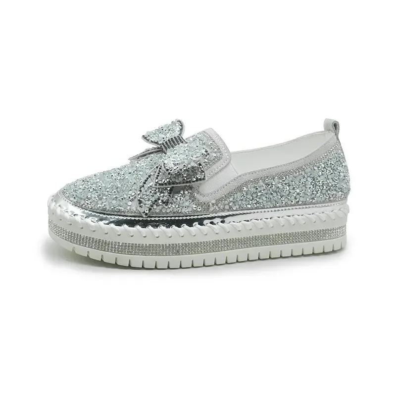 Chaussures Décontractées à Semelle Optique pour Femme, Strass Brcorporelle, Nministériels d Argenté, Clip, Plateforme, 616