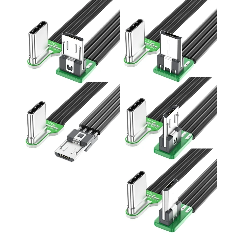 USB typu C na Micro USB 90° Kątowy kabel adapterowy Power bank Elastyczny kabel PD do ładowania Płaski kabel silikonowy Micro USB