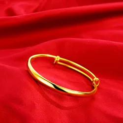 AU999 Gold Shop Smooth Bracelet 24K Pure Gold Womens Bracelet Push-Pull Wedding Smooth Bracelet Gift for Girlfriend Gold Jewelry