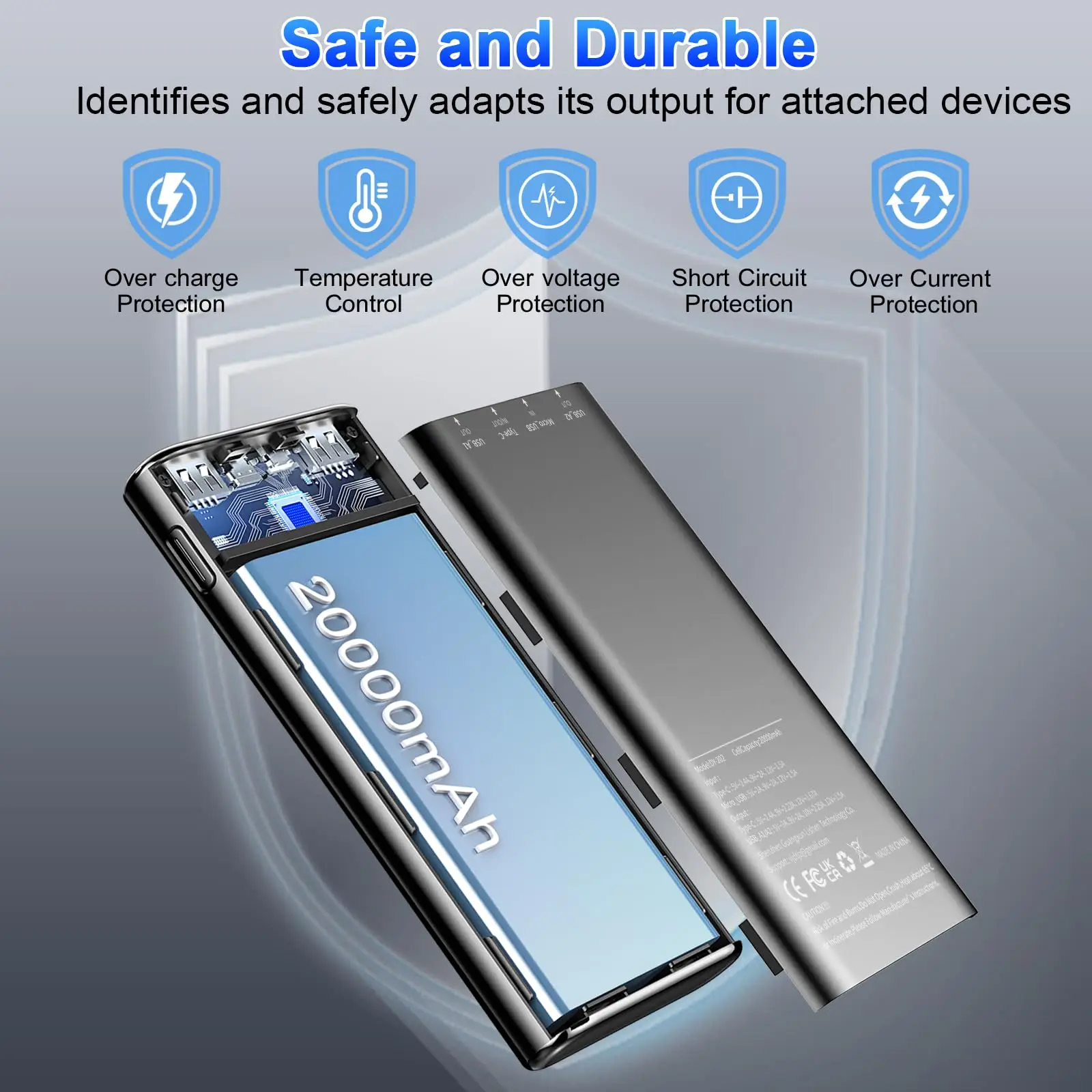 بنك الطاقة المطور DY202 بقدرة 20000 مللي أمبير في الساعة |   22.5 واط PD3.0 QC4.0 شحن سريع |   شاشة LED 2In 3Out توافق عالمي.