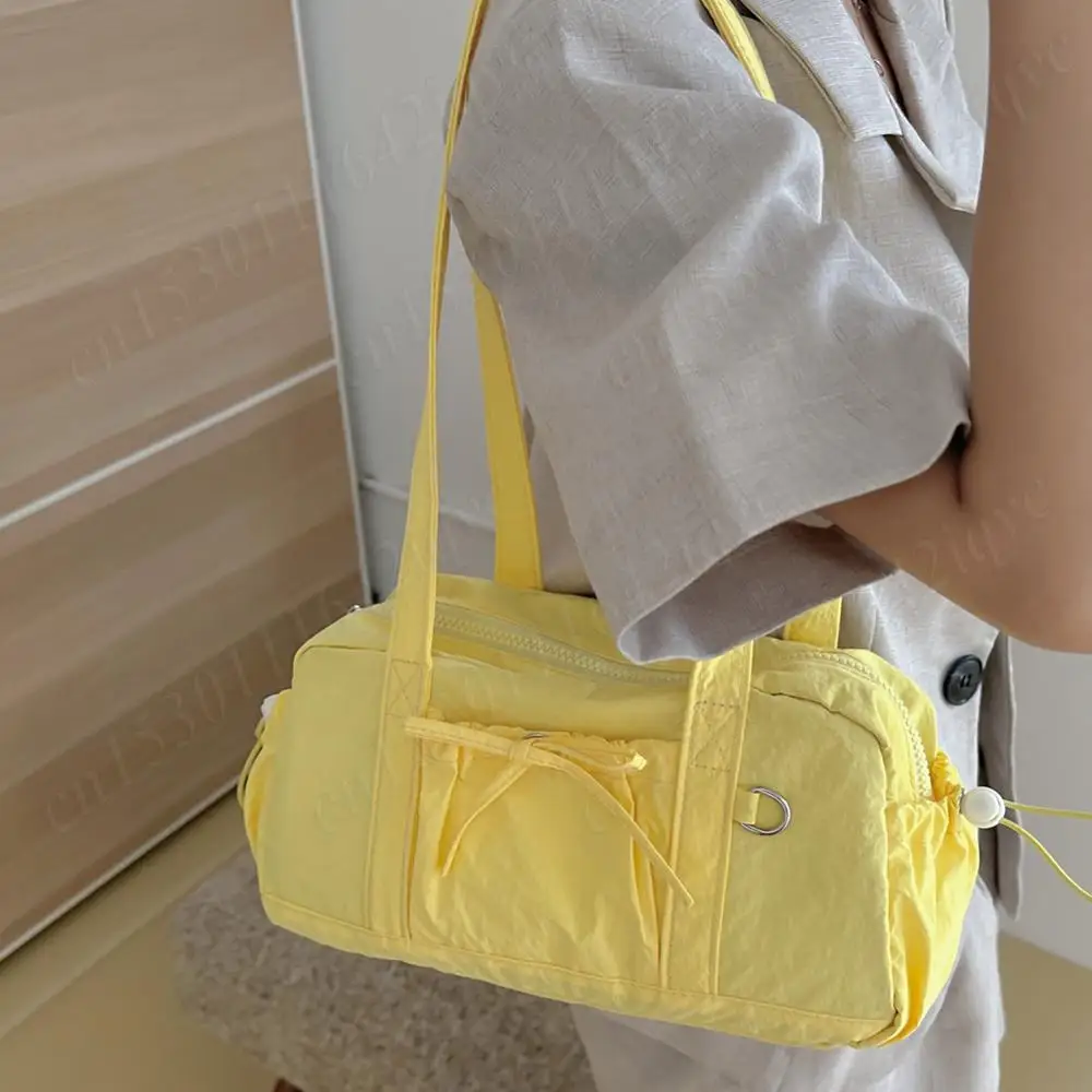 

Women Bow Nylon Shoulder Bag Solid Color Casual Underarm Pouch Large Capacity Bowknot Armpit Bag Travel Shopping Tote Handbag