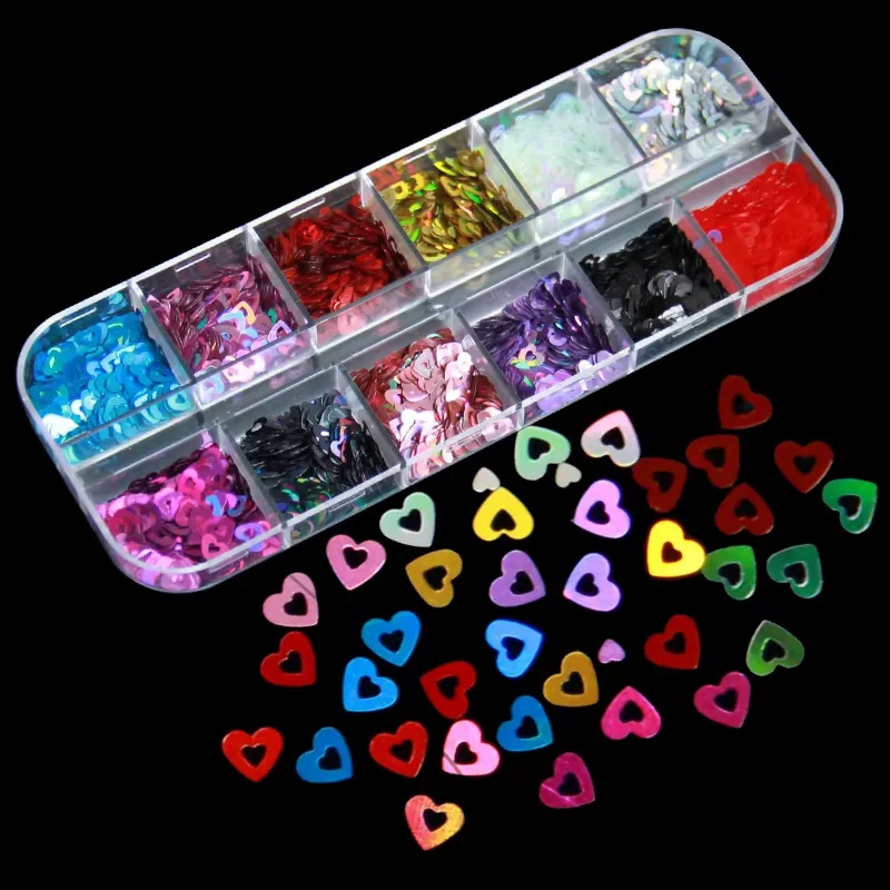 Holographic Sweet Love Heart Nail Art Glitter Paillettes Brillante Laser Fluorescenza Stella Farfalla 3D Decorazioni per unghie Accessori