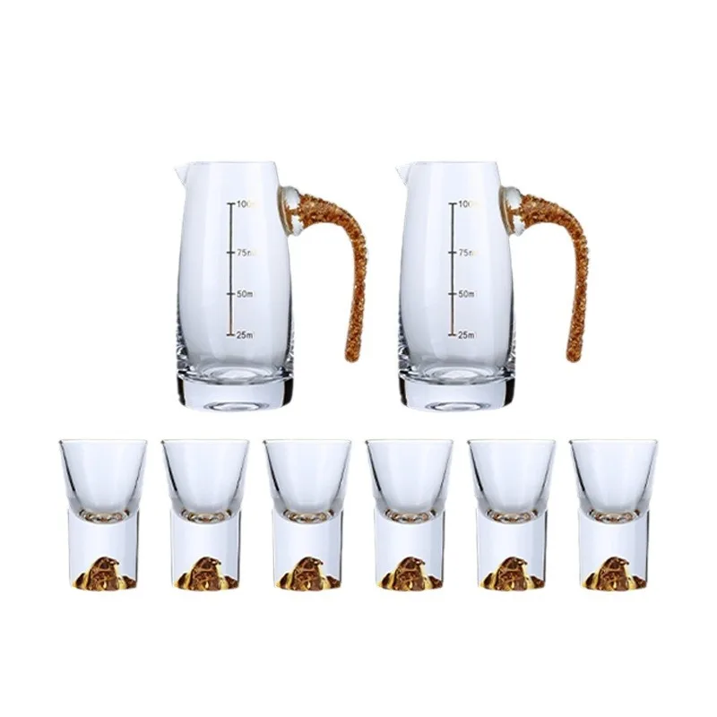 

High-grade light luxury crystal glass gold foil Baijiu cup household spirit cup dispenser set Erliang wine glass set