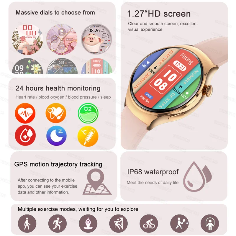 1.27-inch Smart Watch for Women NFC GPS Sport Trajectory Heart Rate Lady Watch Bluetooth Call Smartwatch For Huawei IOS Xiaomi