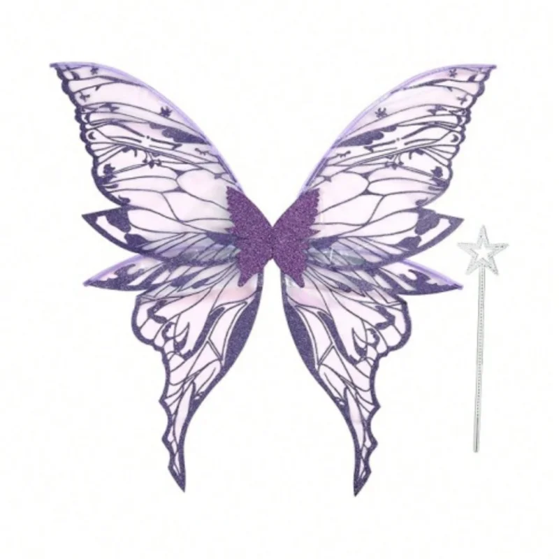 Adult Fairy Wings Costume, Shiny Transparent Butterfly Fairy Halloween Outfit, Angel Wings, Elf Wings …(Includes Wing and Star)