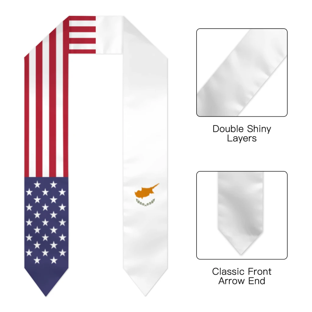 Graduation Sash Cyprus & USA United States Flag Stole Shawls Graduate Wraps Scraf International Student Pride Gifts