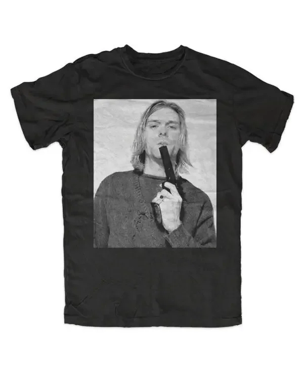 Kurt Cobain Gun T-Shirt Black Cult Retro Fun Grunge Music Rock  High Quality 100%Cotton Short Sleeve