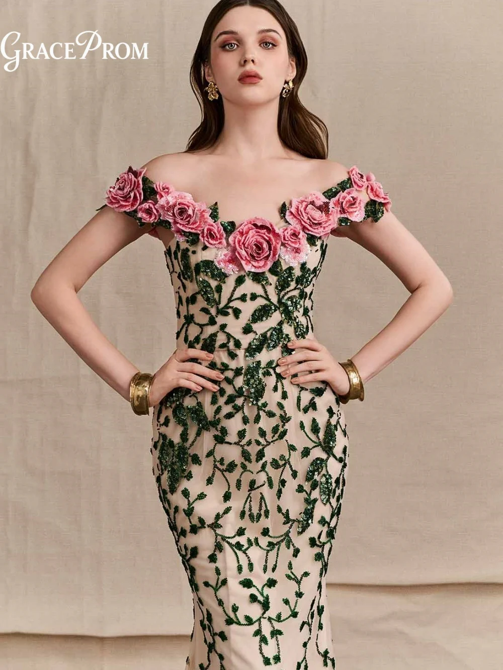 

Romantic Garden Inspired Party Dress 2026 Floral Bustier Leafy Fit Flare Skirt Evening Gown For Wedding Guests فساتين سهرة