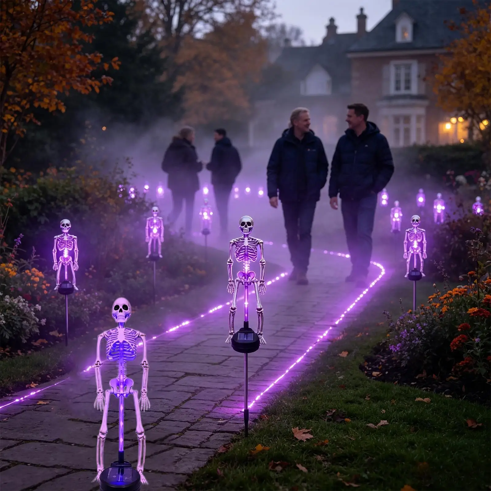 Solar Skeleton Yard Stake 3D Fake Human Bone Figurine Sign LED Light Halloween Lawn Decorations for Garden Roadside Shrubs