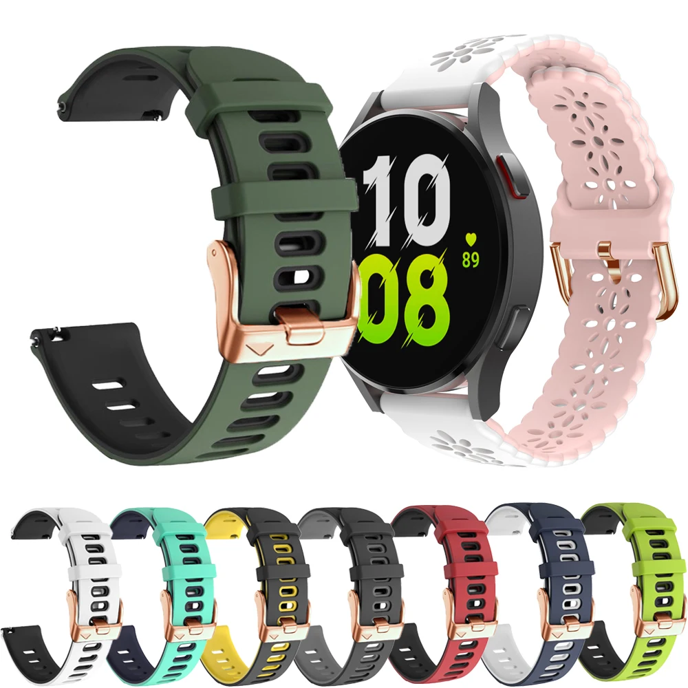 20mm Silicone Strap For Samsung Galaxy Watch 7 6 5 4 40 44mm Two-tone rose gold buckle For Galaxy Watch 6 Classic 47 46 43 42mm