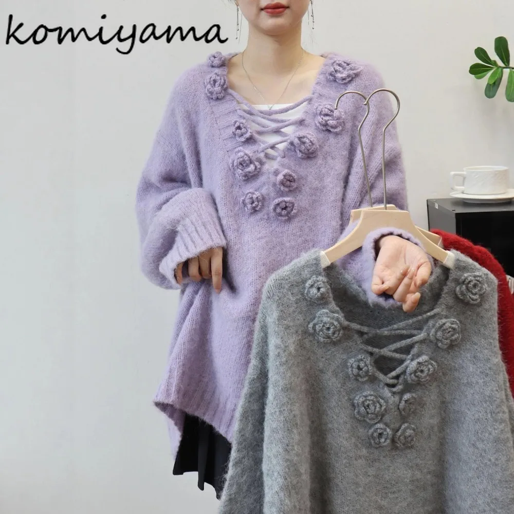 

Autumn Winter 3d Floral Ropa De Muje Loose Knitted Roupas Korean Style Sweater Soft Woman Clothes Trendycriss Corss Sueter