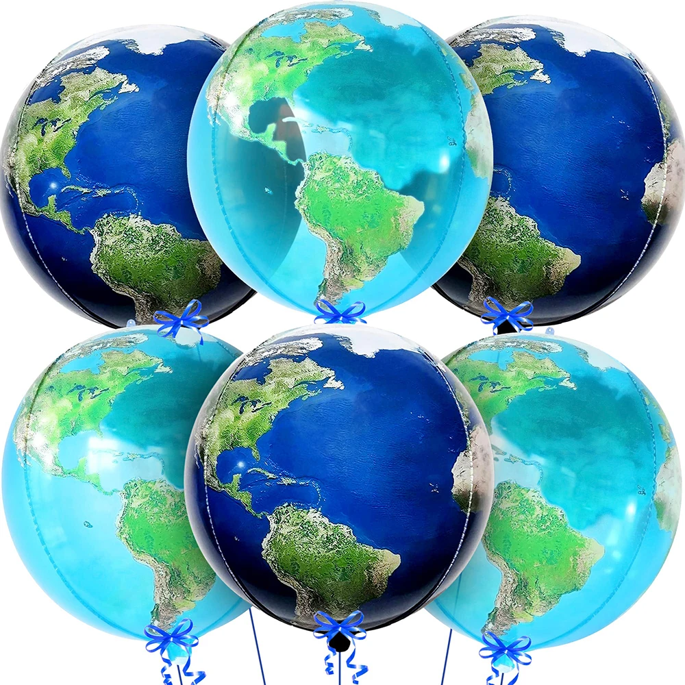 Paquete de 6 globos de papel de aluminio tierra de 22 pulgadas, globos de esfera redonda 4D, adecuados para decoraciones de fiesta temáticas del espacio del planeta, globos de galaxia para suministros de fiesta con temática de galaxia