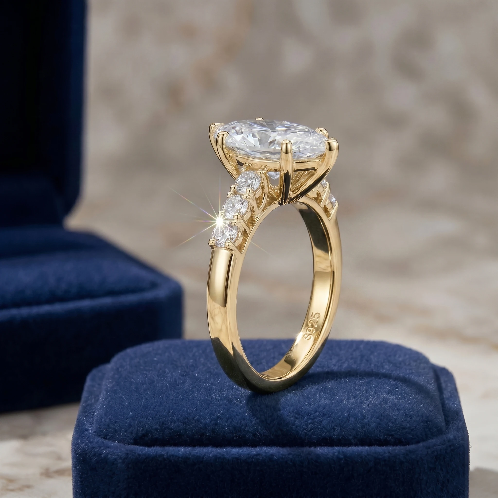 5 Karat Marquise Moissanit-Ring, 925 Sterling Silber, 6-Krappen-Fassung Ehering, Besteht Diamanttester, GRA-Qualität – Detail 10