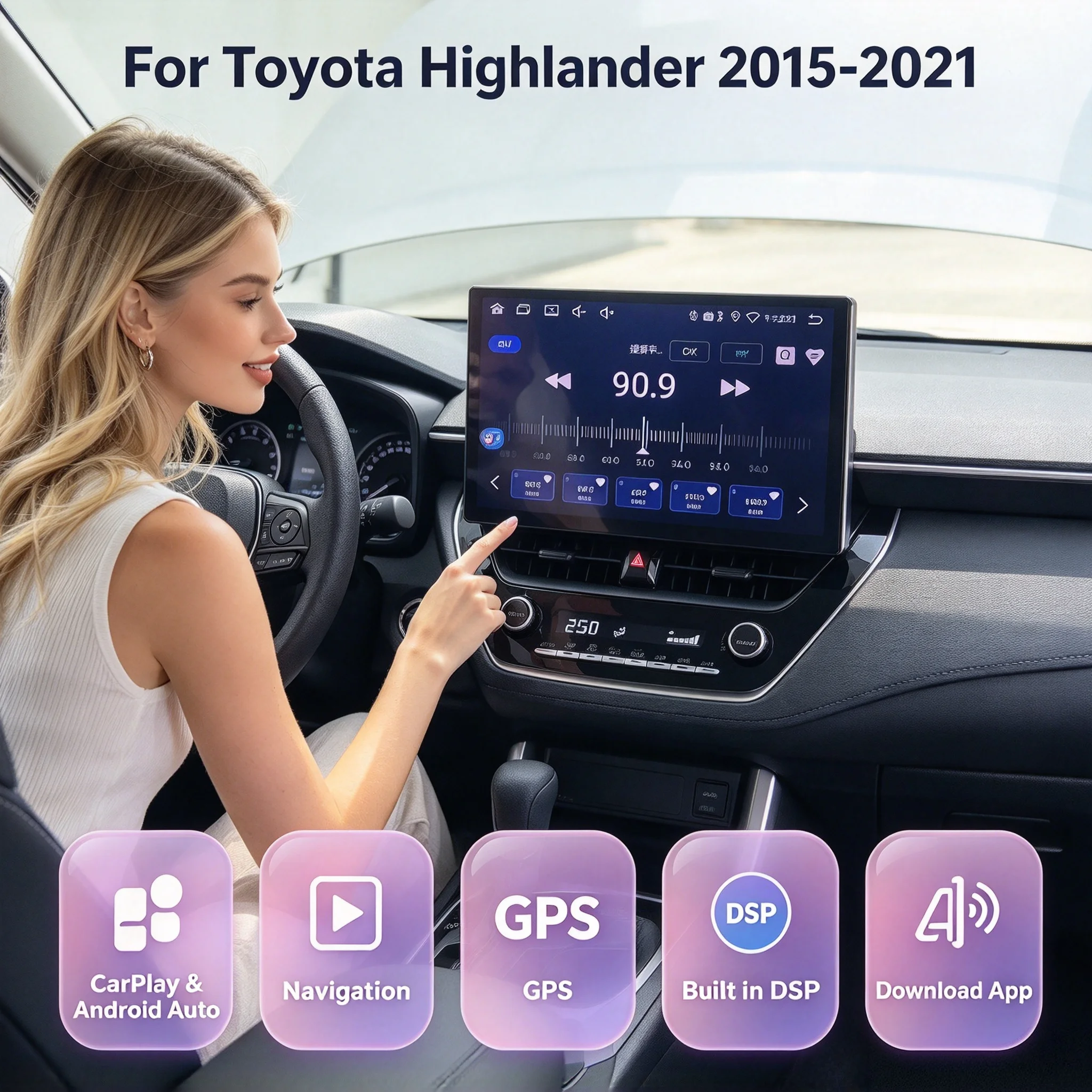 For Toyota Highlander 2015-2021 Android 15 13.1 inch 1920*1200 2K QLED Octa Core 8+128G Car Multimedia Player Stereo Radio