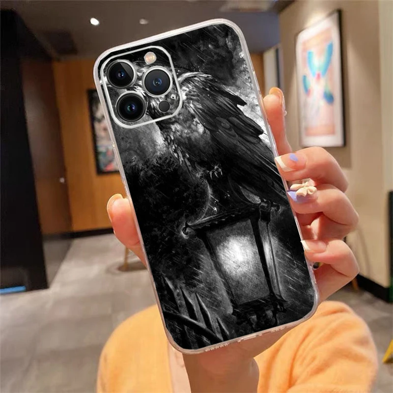 

Phone Case For iphone 17ProMax Air 16 15 14 13 Pro Max 15 16 Pro 15Plus Animal Bird Crow Art Pattern