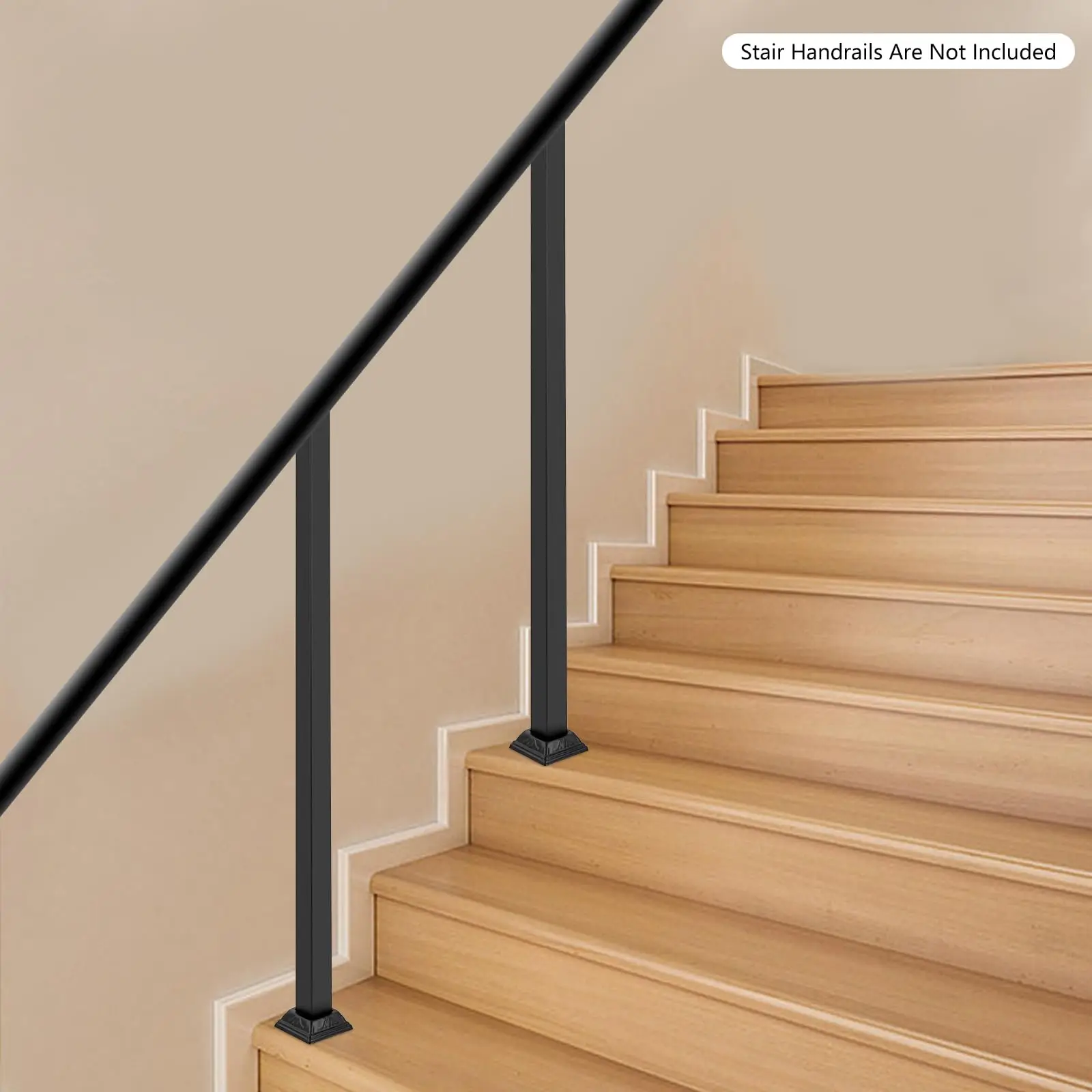 2Pcs Deck Railing Wrought Iron Handrail Post Kit, Stair Balusters Posts, Handrails for Outdoor Steps, Stair Handrail Railing for