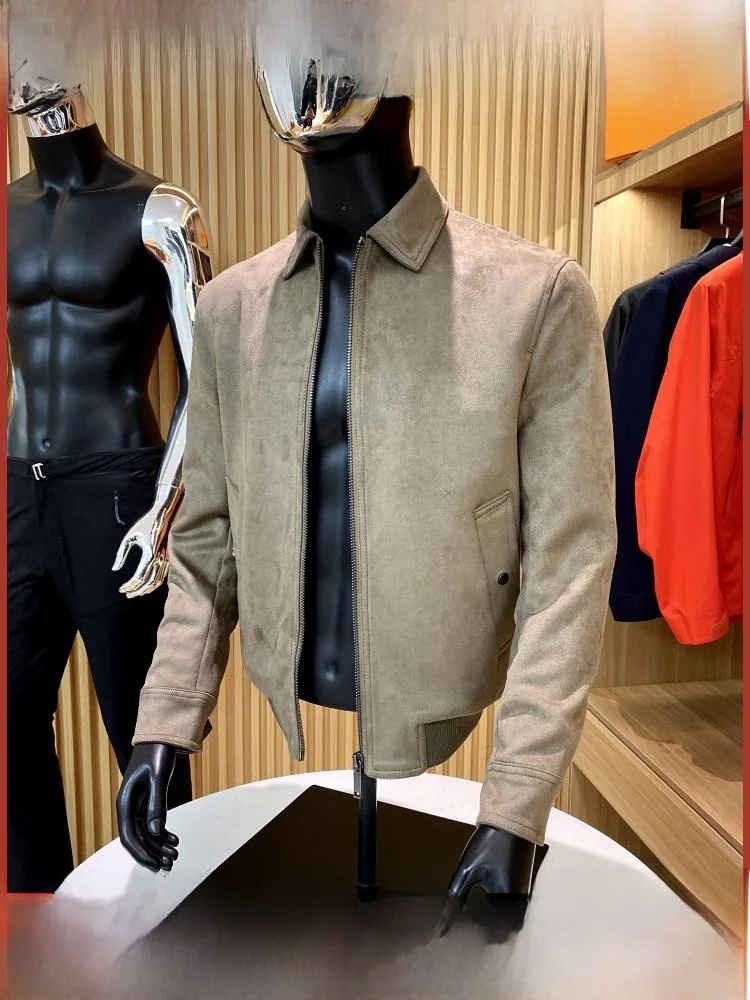 

Классический мужской летный фэт с бейсбольным воротником, новинка 2023, осенняя замшевая кожа Haome, молодежная длинная верхняя одежда-стойка
