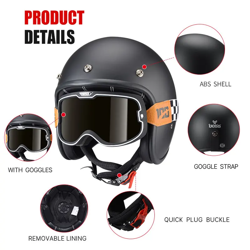 Matte Black Men's Open Face Helmet DOT Approved 2023 Newest Summer Popular Vintage German Style ABS Shell Safety Cap Scooter