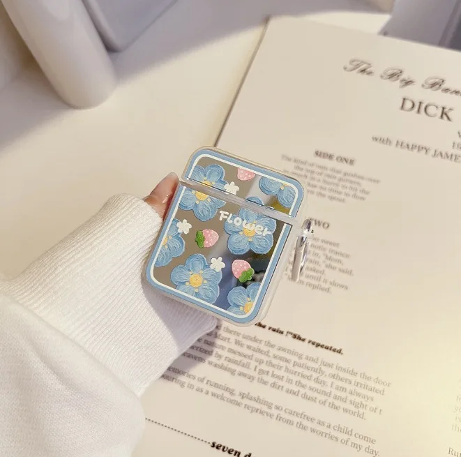 Ins flor de espejo cuadrado adecuada para Apple AirPods1/2, funda para auriculares pro2, nueva funda para auriculares