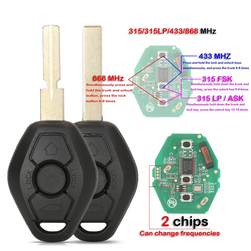 jingyuqin 315/434/868MHz ID46 2 Chip Car Remote Key 5WK49147 5WK49125 For BMW 1 3 5 X5 E46 E60 E61 E63 E64 E70 E87 CAS2 System