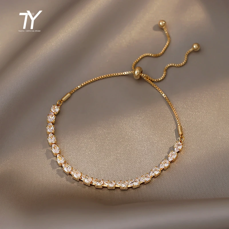 Luxury Premium Zircon Pull Adjustable Charm Bracelets For Woman 2025 Korean Fashion Jewelry Wedding Party Girl's Simple Bracelet