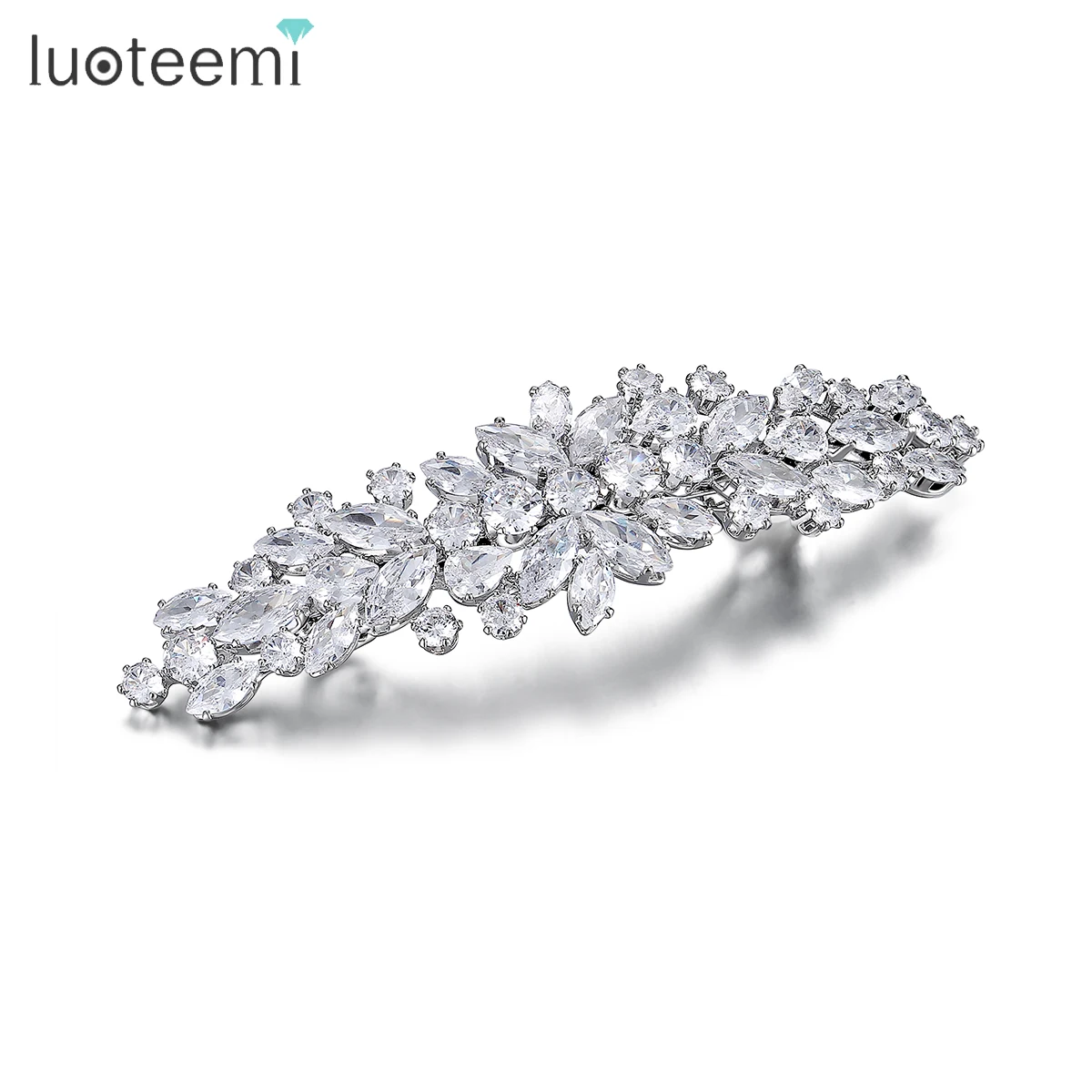 

LUOTEEMI Chic Cubic Zirconia Shinning Hair Jewelry Silver Color Temperament Retro Elegant Accessories for Bride Dress Decoration